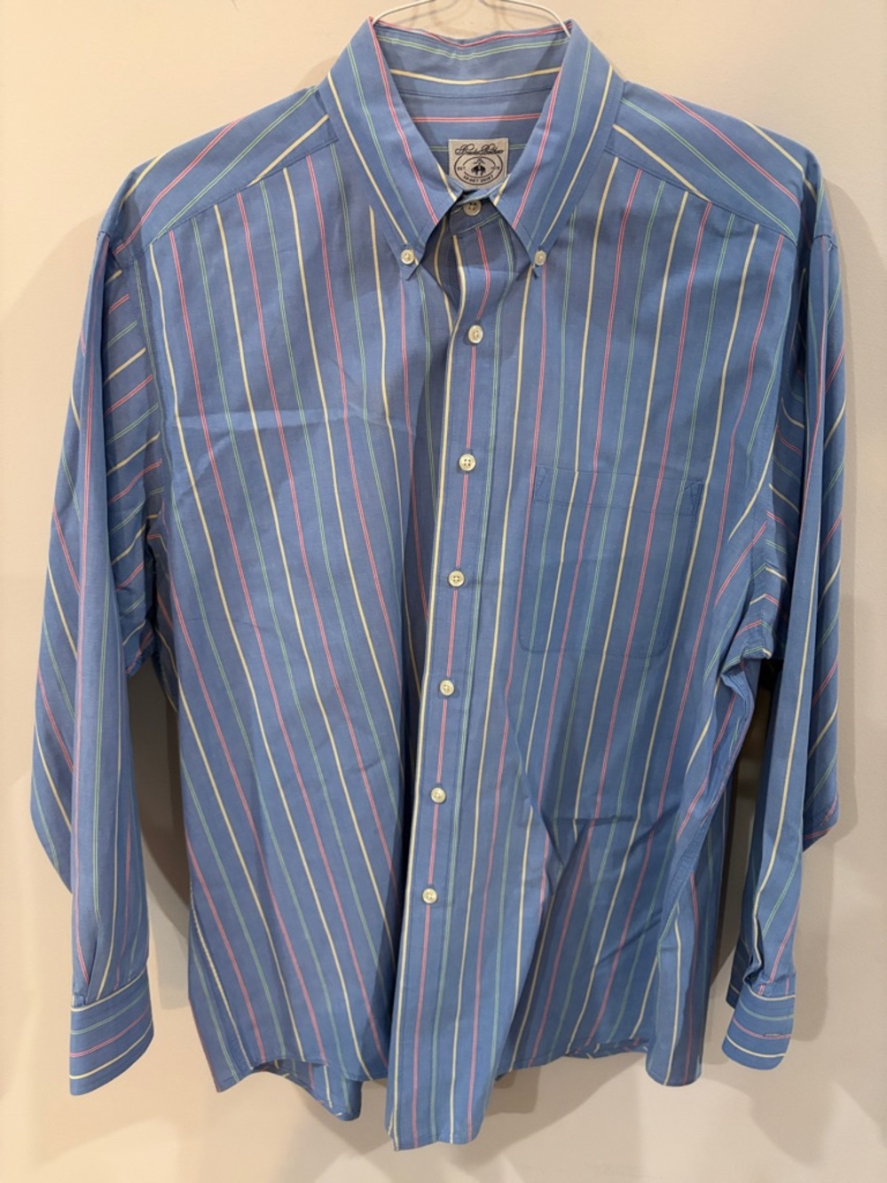 Brooks Brothers Blue Button-Down Shirt with Multicolored Stripes Men's L